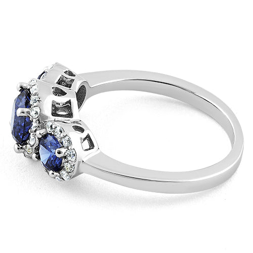 Sterling Silver Triple Tanzanite Round CZ Ring