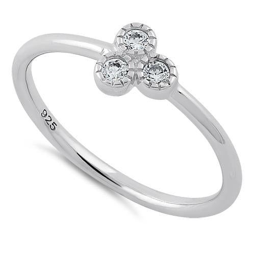 Sterling Silver Triplet Round Cut Clear CZ Ring