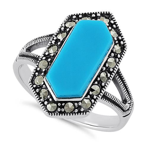 Sterling Silver Turquoise Diamond Shaped Marcasite Ring