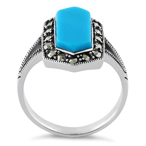 Sterling Silver Turquoise Diamond Shaped Marcasite Ring