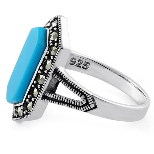 Sterling Silver Turquoise Diamond Shaped Marcasite Ring