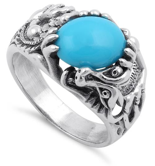 Sterling Silver Simulated Turquoise Dragon Ring