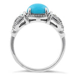 Sterling Silver Simulated Turquoise Oval Marcasite Ring