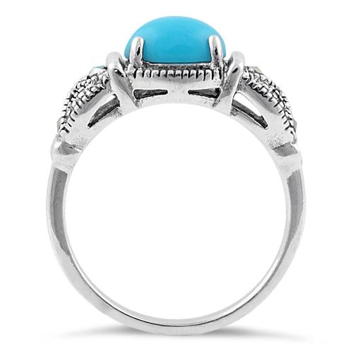 Sterling Silver Simulated Turquoise Oval Marcasite Ring