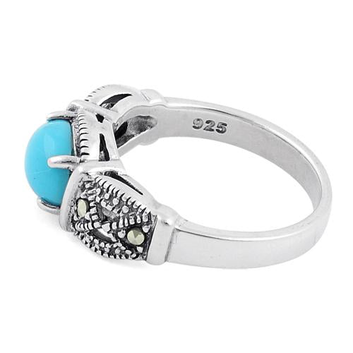 Sterling Silver Simulated Turquoise Oval Marcasite Ring