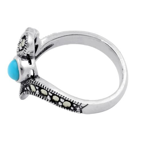 Sterling Silver Simulated Turquoise Water Drop Marcasite Ring