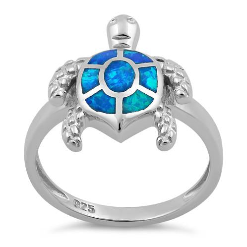 Sterling Silver Turtle Blue Lab Opal Ring