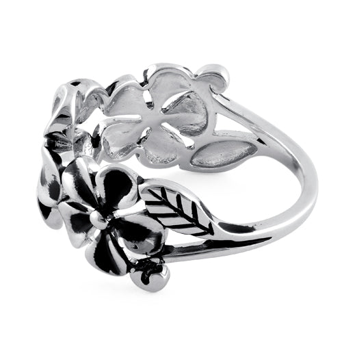 Sterling Silver Twilight Triple Plumeria Ring