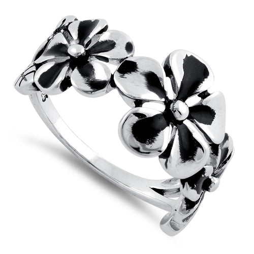 Sterling Silver Twilight Triple Plumeria Ring