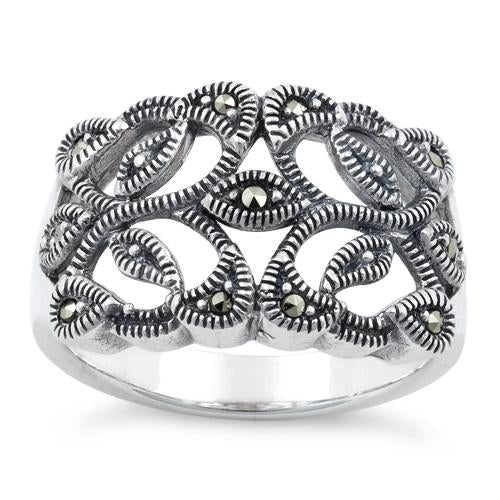 Sterling Silver Twin Butterflies Marcasite Ring