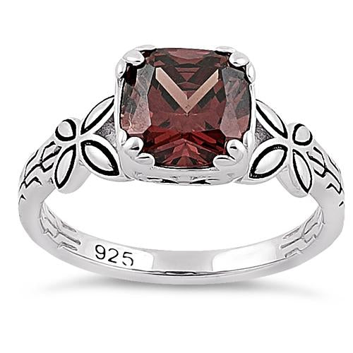 Sterling Silver Twin Butterfly Cushion Cut Brown CZ Ring