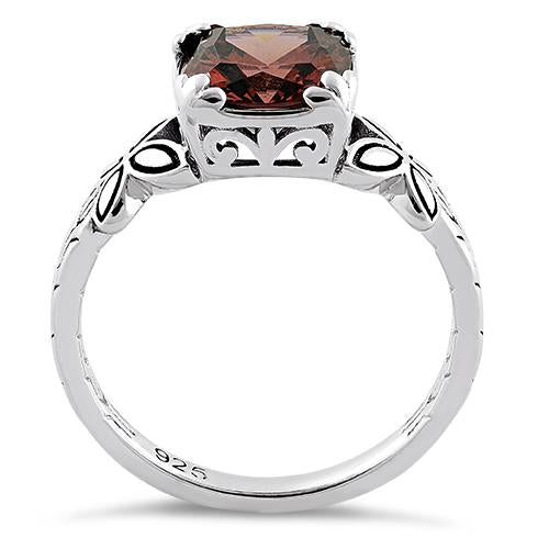 Sterling Silver Twin Butterfly Cushion Cut Brown CZ Ring