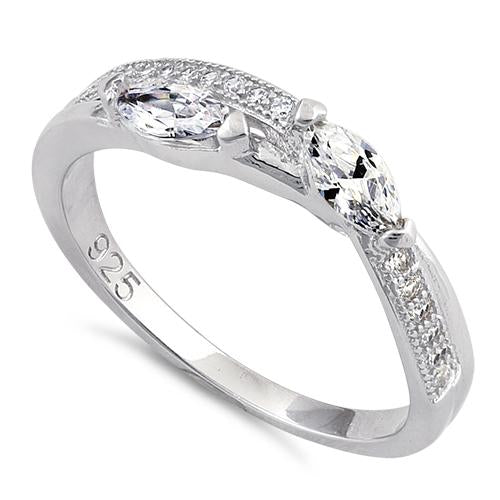 Sterling Silver Twin Marquise Cut Clear CZ Ring