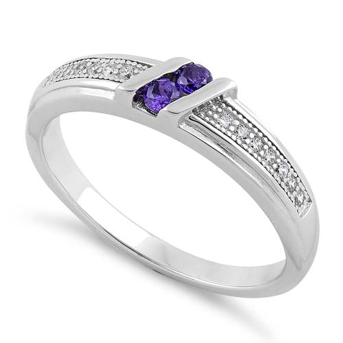 Sterling Silver Twins Amethyst CZ Ring