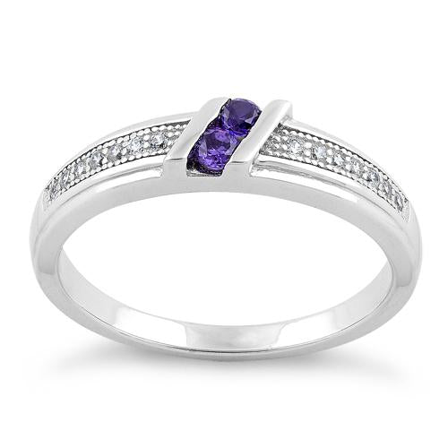 Sterling Silver Twins Amethyst CZ Ring