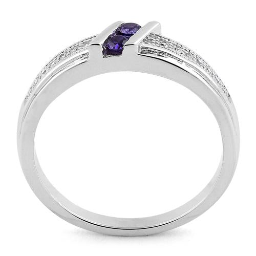 Sterling Silver Twins Amethyst CZ Ring