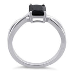 Sterling Silver Twist Emerald Cut Black CZ Ring