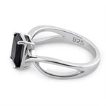 Sterling Silver Twist Emerald Cut Black CZ Ring
