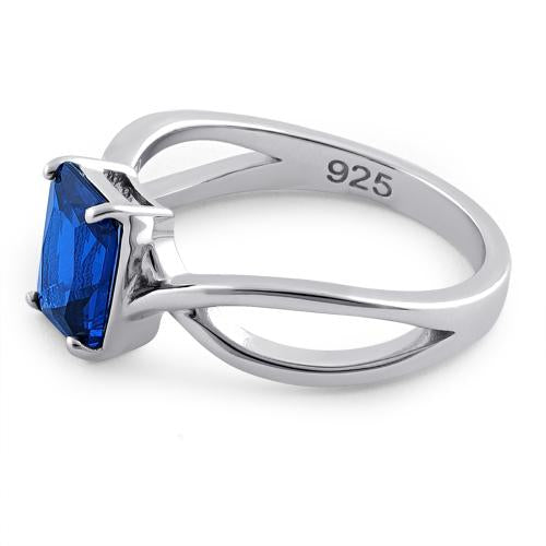 Sterling Silver Twist Emerald Cut Blue Spinel CZ Ring