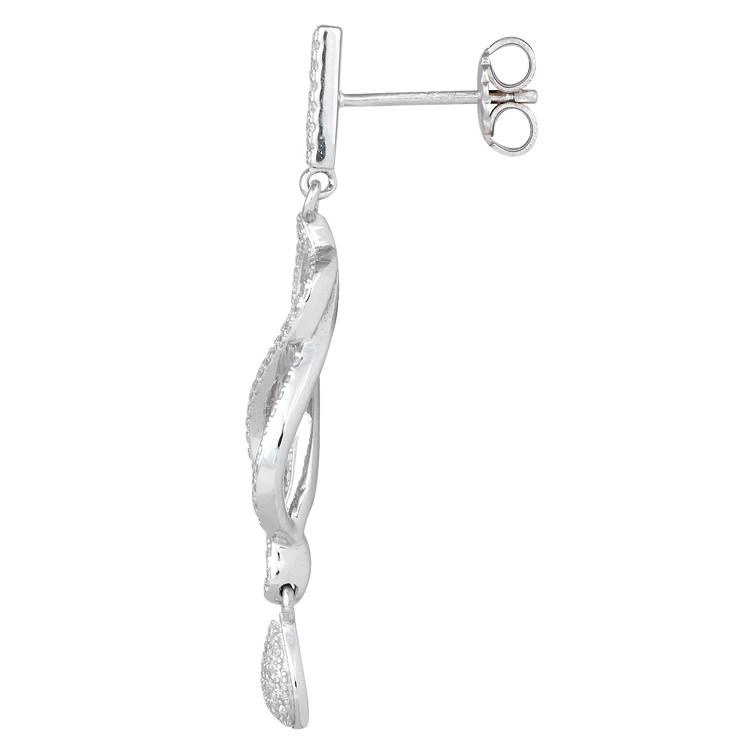 Sterling Silver Twisted Drop CZ Dangle Earrings