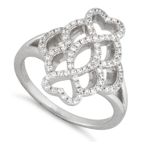 Sterling Silver Twisted Heart Pave CZ Ring