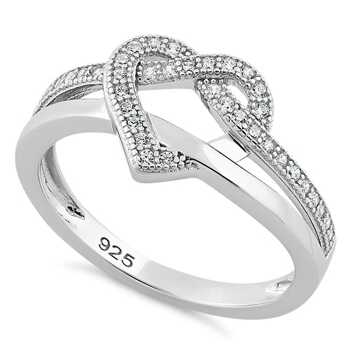 Sterling Silver Twisted Heart Shape CZ Ring