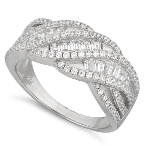 Sterling Silver Twisted Pave CZ Ring