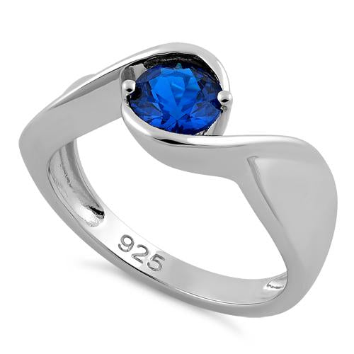Sterling Silver Twisted Round Blue Spinel CZ Ring