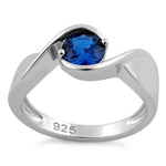 Sterling Silver Twisted Round Blue Spinel CZ Ring