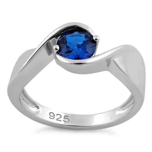 Sterling Silver Twisted Round Blue Spinel CZ Ring