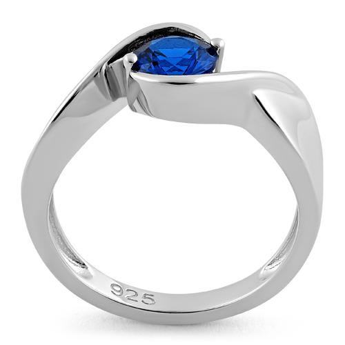Sterling Silver Twisted Round Blue Spinel CZ Ring