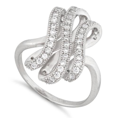 Sterling Silver Twisted S Pave CZ Ring