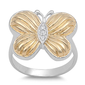 Sterling Silver Two Tone Butterfly CZ Ring