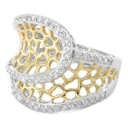 Sterling Silver Two Tone Freeform CZ Ring