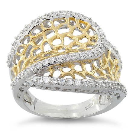 Sterling Silver Two Tone Freeform CZ Ring