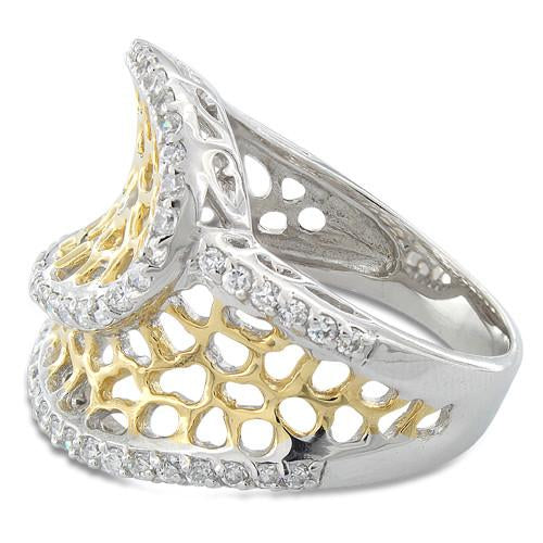 Sterling Silver Two Tone Freeform CZ Ring