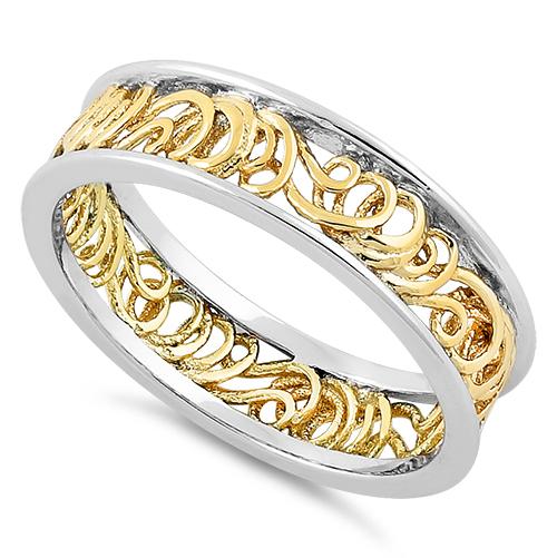 Sterling Silver Two Tone Gold Plated Curly Angel Strings Eternity Ring