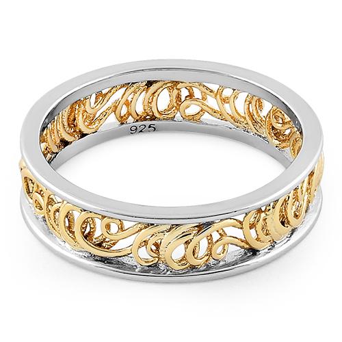Sterling Silver Two Tone Gold Plated Curly Angel Strings Eternity Ring