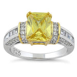 Sterling Silver Gold-Plated Emerald-Cut Yellow CZ Ring