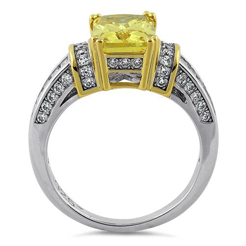 Sterling Silver Gold-Plated Emerald-Cut Yellow CZ Ring