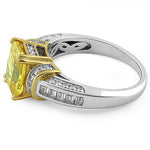 Sterling Silver Gold-Plated Emerald-Cut Yellow CZ Ring