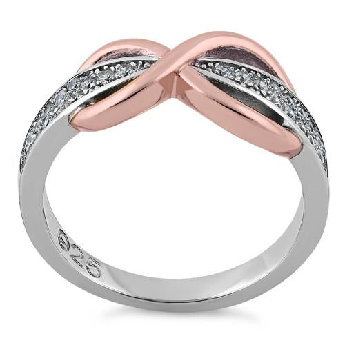 Sterling Silver Two-Tone Rose Gold Infinity Pave CZ Ring