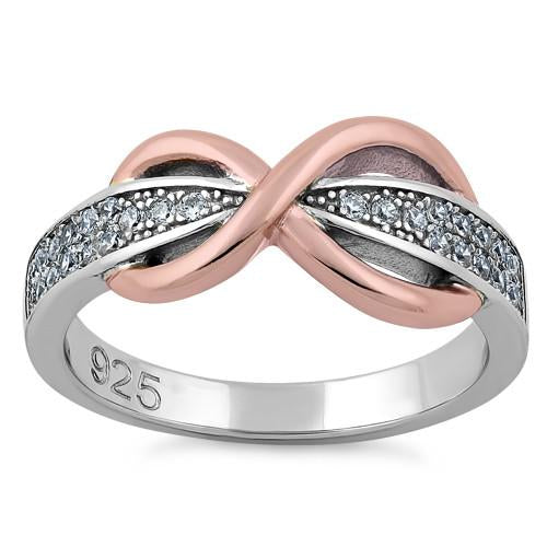 Sterling Silver Two-Tone Rose Gold Infinity Pave CZ Ring