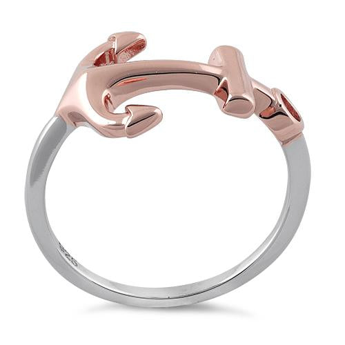 Sterling Silver Two Tone Rose Gold Plated Anchor Ring