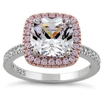 Sterling Silver Rose Gold-Plated Cushion-Cut CZ Halo Ring