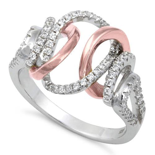 Sterling Silver Two-Tone Rose Gold Plated Exotic CZ Ring