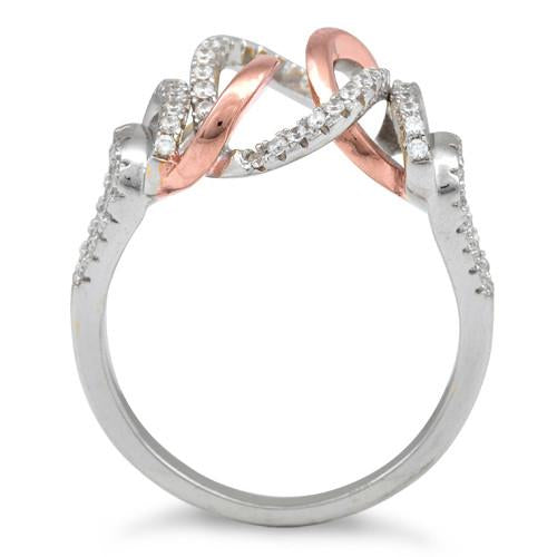 Sterling Silver Two-Tone Rose Gold Plated Exotic CZ Ring