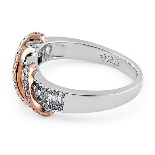 Sterling Silver Two Tone Rose Gold Plated Classic Twisted Clear CZ Ring