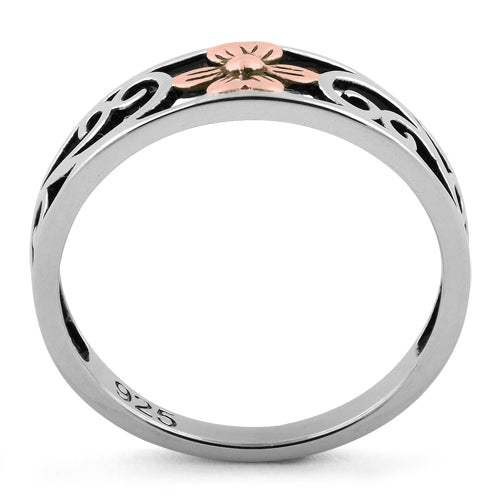 Sterling Silver Two Tone Rose Gold Plated Flower Ring