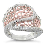 Sterling Silver Two-Tone Rose Gold Plated Freeform CZ Ring